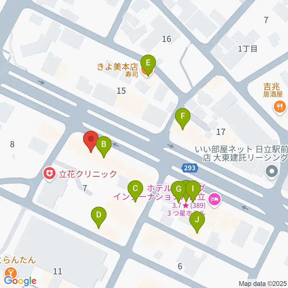 クシダピアノ社周辺のファミレス・ファーストフード一覧地図
