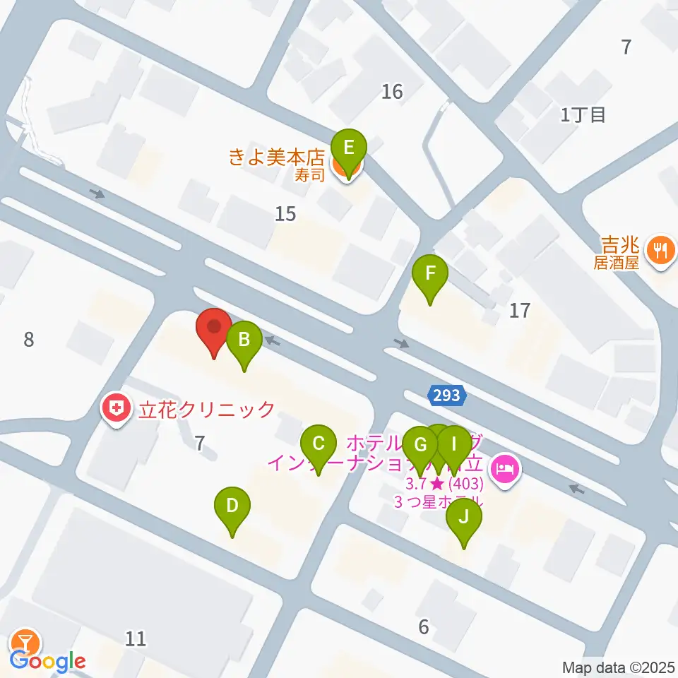クシダピアノ社周辺のファミレス・ファーストフード一覧地図