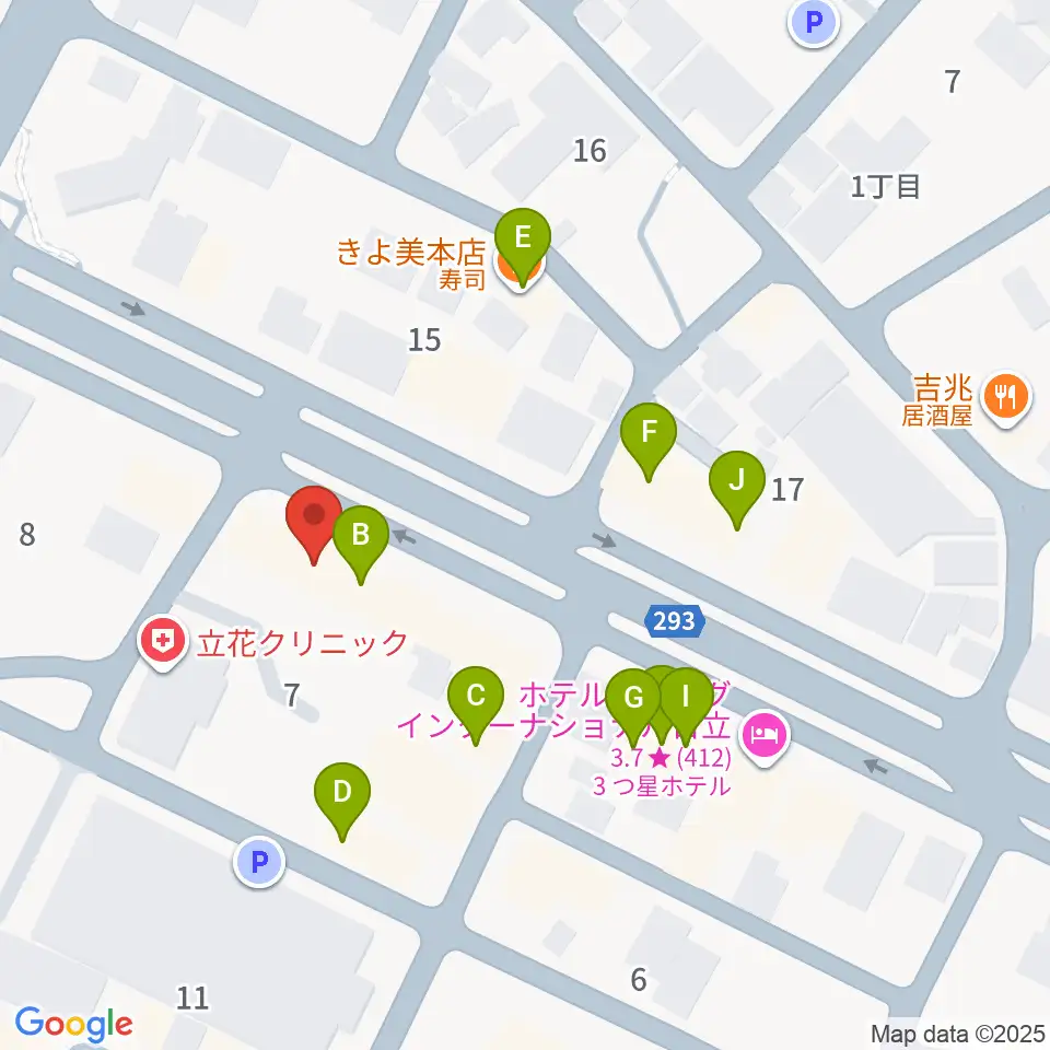 クシダピアノ社周辺のファミレス・ファーストフード一覧地図