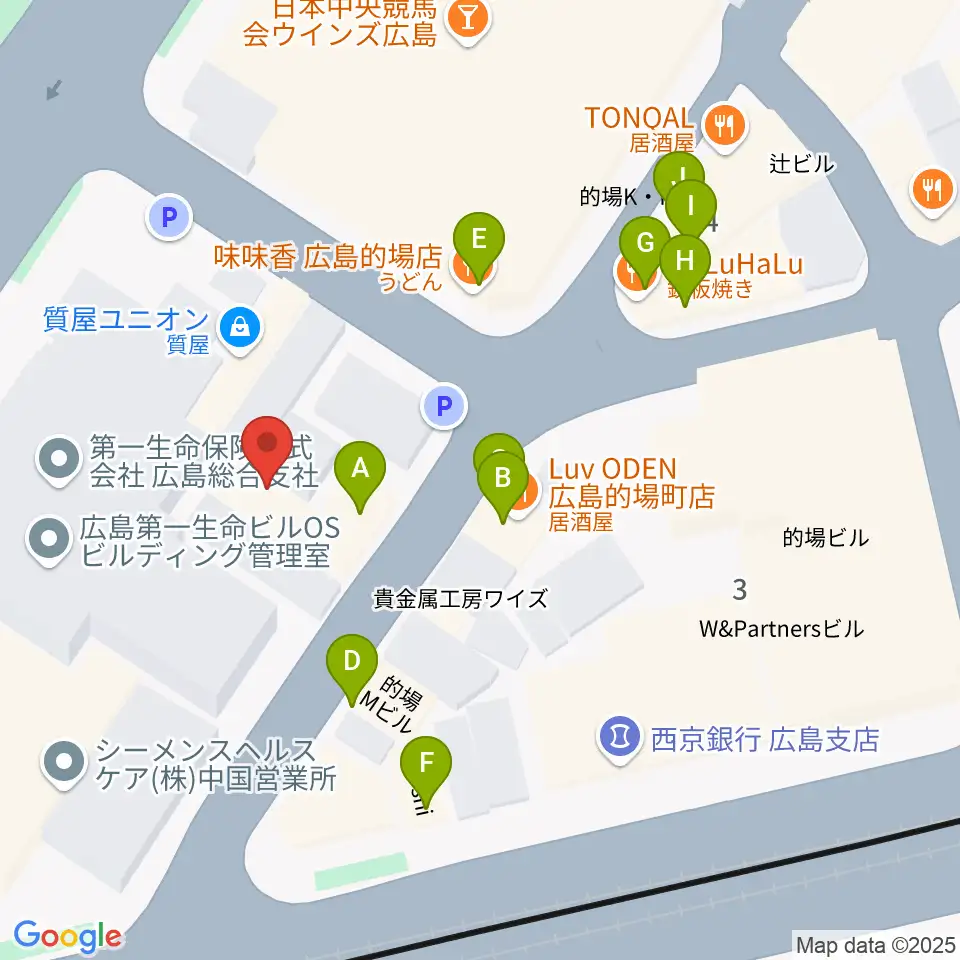 ミュージックライフTAO広島店周辺のファミレス・ファーストフード一覧地図