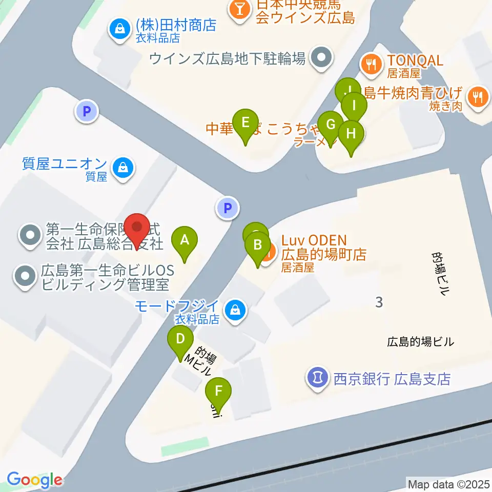 ミュージックライフTAO広島店周辺のファミレス・ファーストフード一覧地図