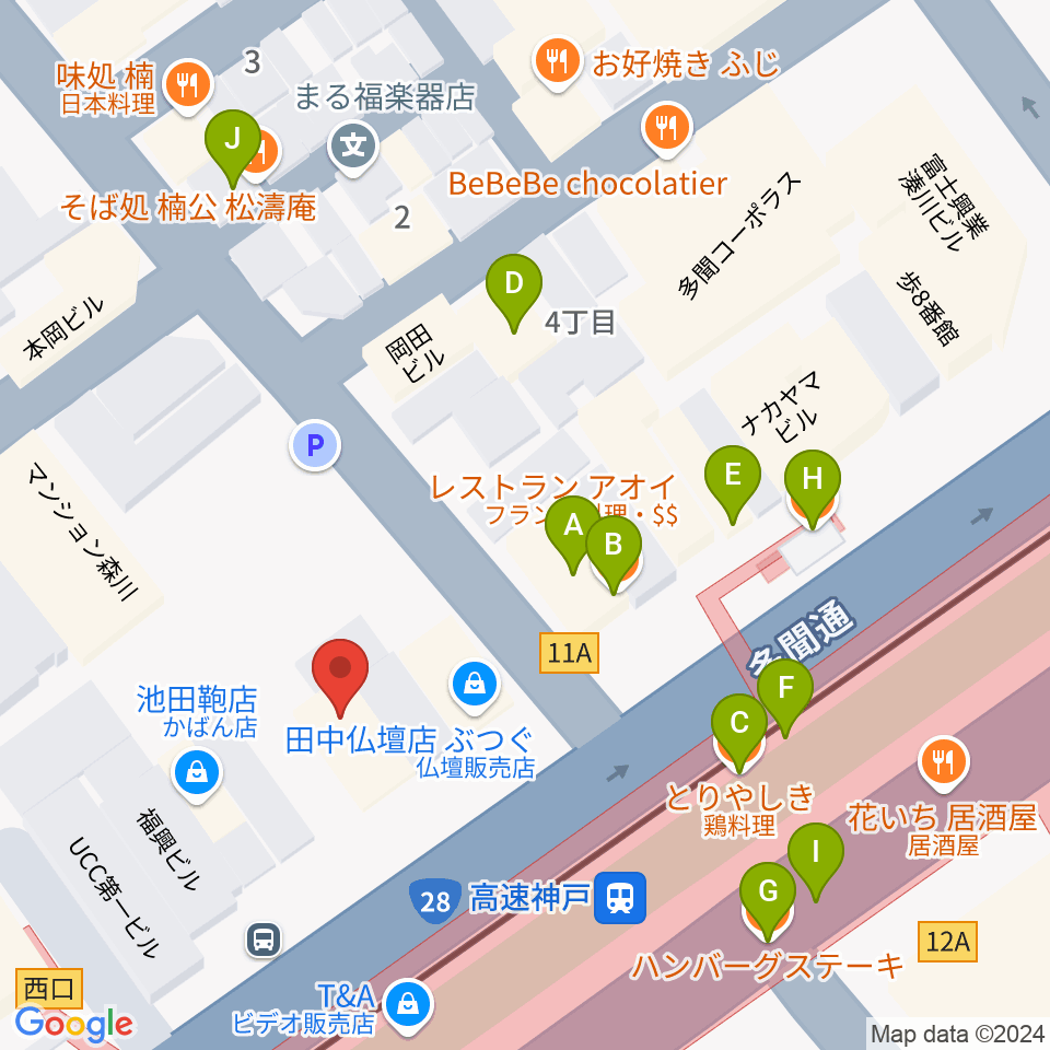 まる福楽器店周辺のファミレス・ファーストフード一覧地図