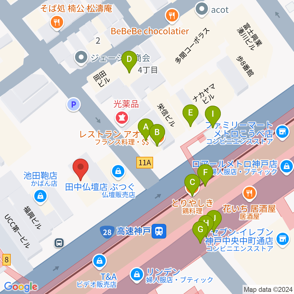 まる福楽器店周辺のファミレス・ファーストフード一覧地図