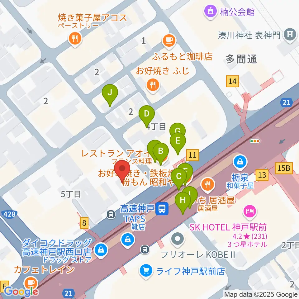 まる福楽器店周辺のファミレス・ファーストフード一覧地図