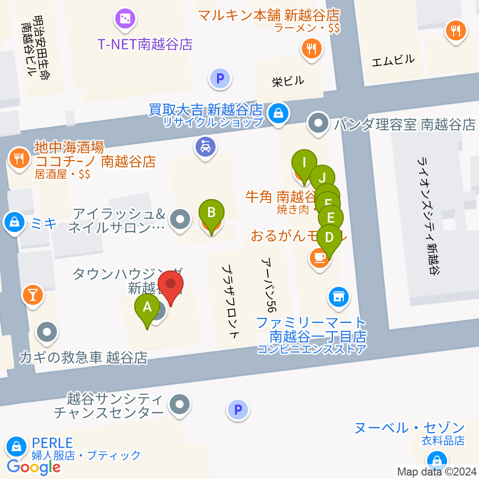 ミリオン楽器 南越谷店周辺のファミレス・ファーストフード一覧地図