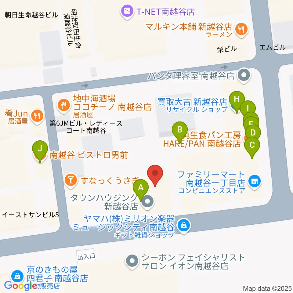 ミリオン楽器 南越谷店周辺のファミレス・ファーストフード一覧地図
