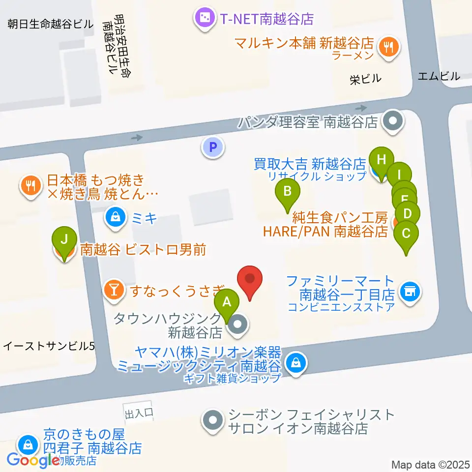 ミリオン楽器 南越谷店周辺のファミレス・ファーストフード一覧地図