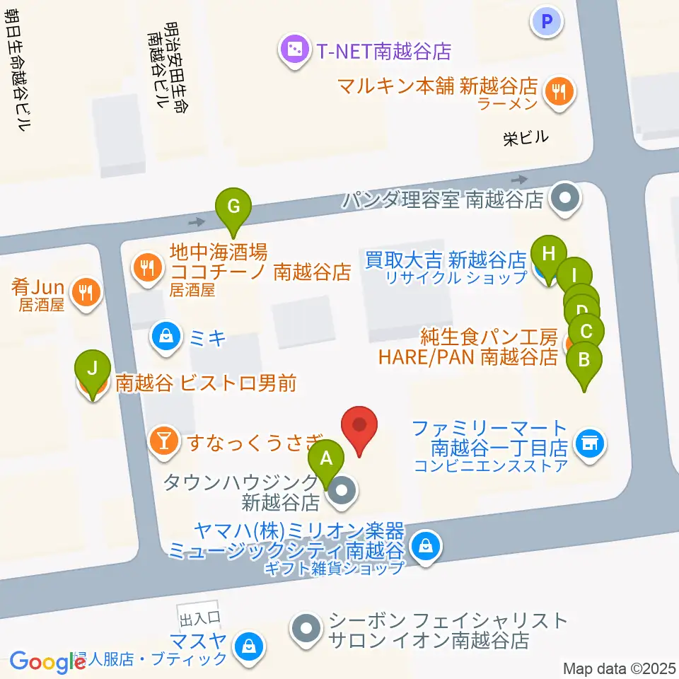 ミリオン楽器 南越谷店周辺のファミレス・ファーストフード一覧地図
