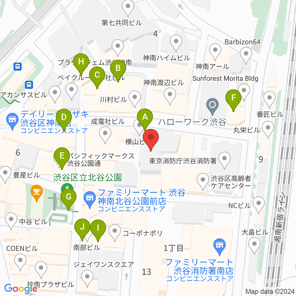 ロックオンカンパニー渋谷店周辺のファミレス・ファーストフード一覧地図