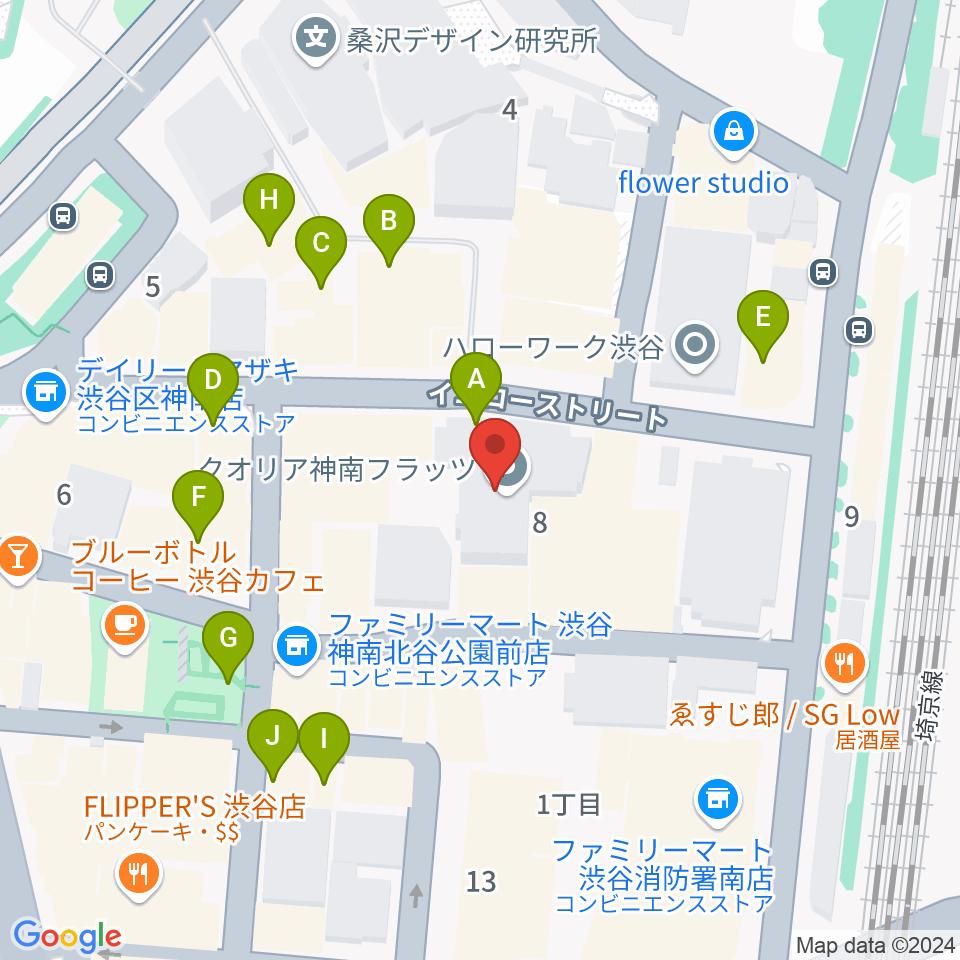 ロックオンカンパニー渋谷店周辺のファミレス・ファーストフード一覧地図