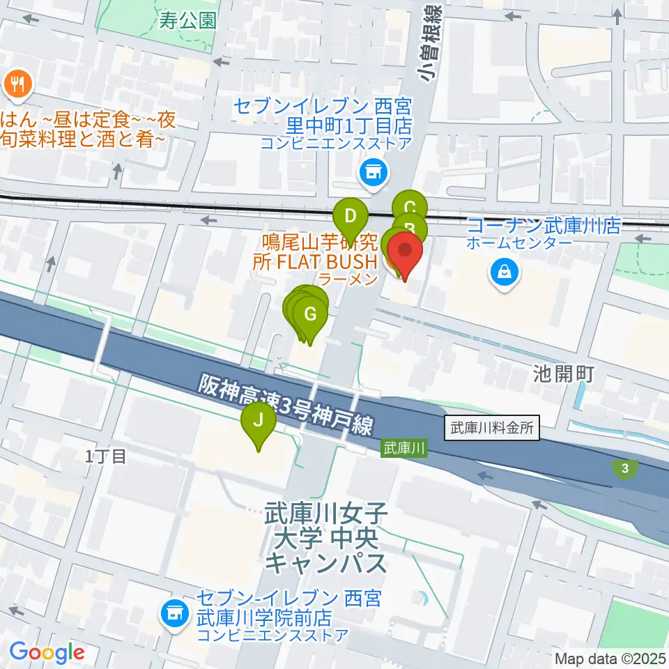 森岡楽器 西宮本店周辺のファミレス・ファーストフード一覧地図