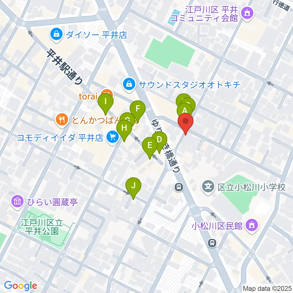 向山楽器店周辺のファミレス・ファーストフード一覧地図