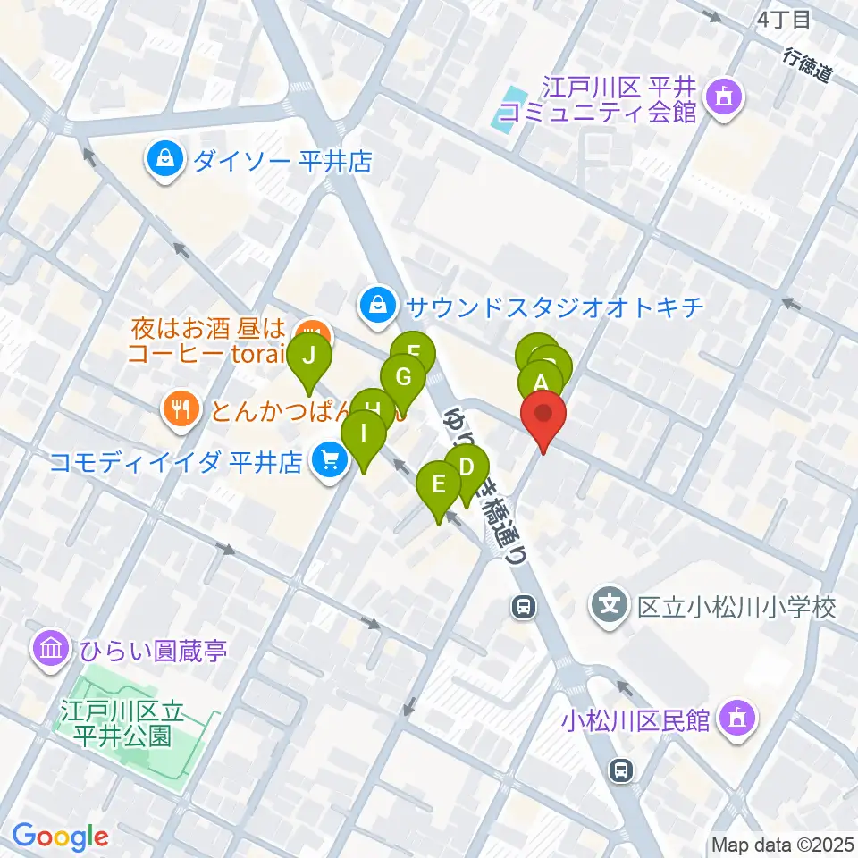 向山楽器店周辺のファミレス・ファーストフード一覧地図