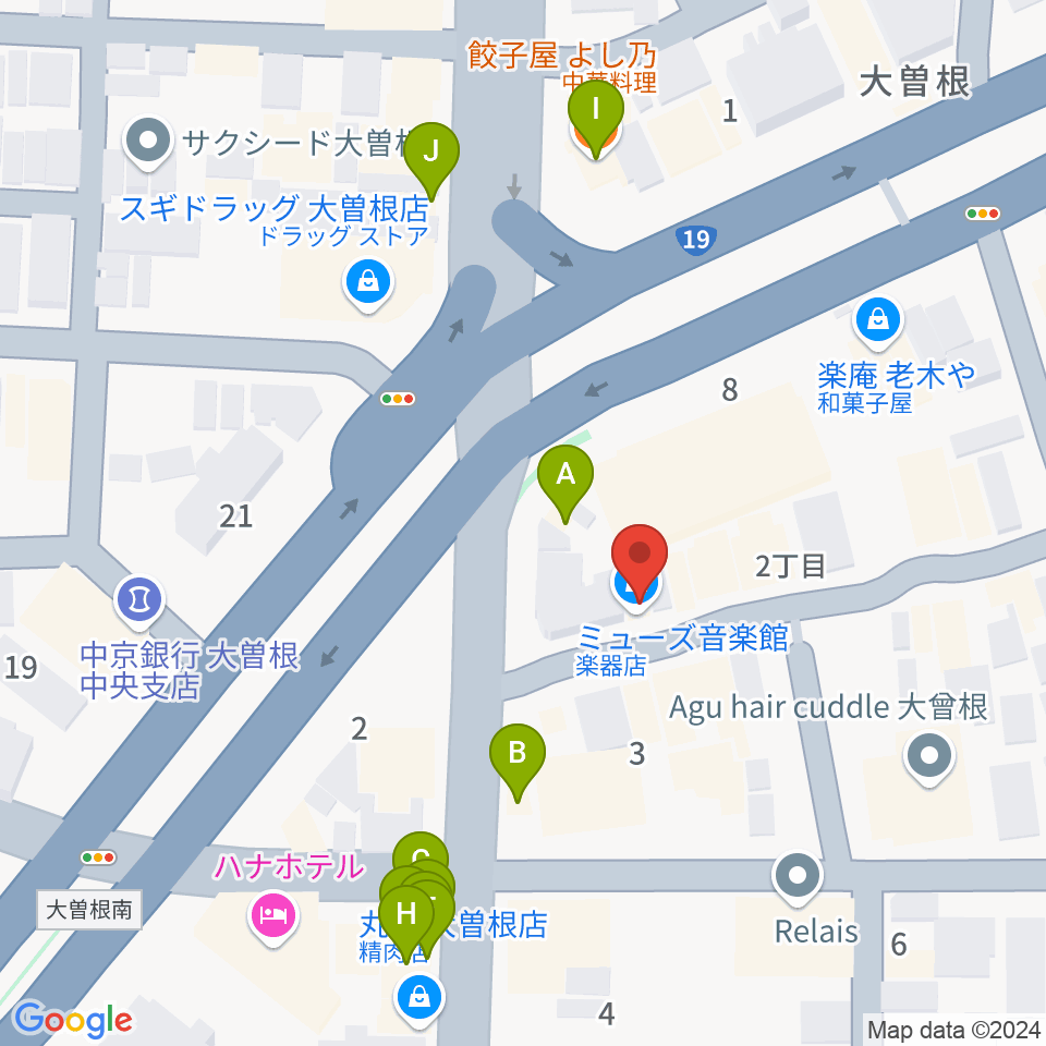 ミューズ音楽館周辺のファミレス・ファーストフード一覧地図