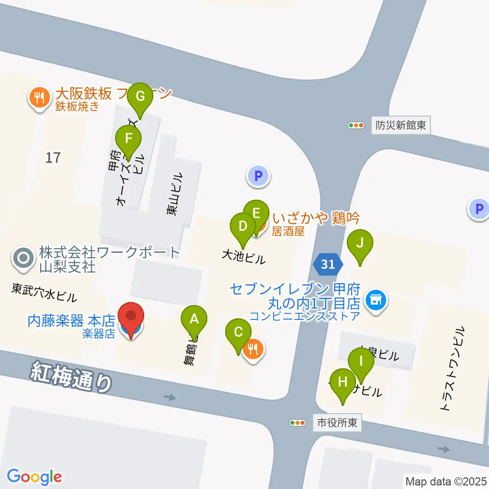 内藤楽器本店周辺のファミレス・ファーストフード一覧地図