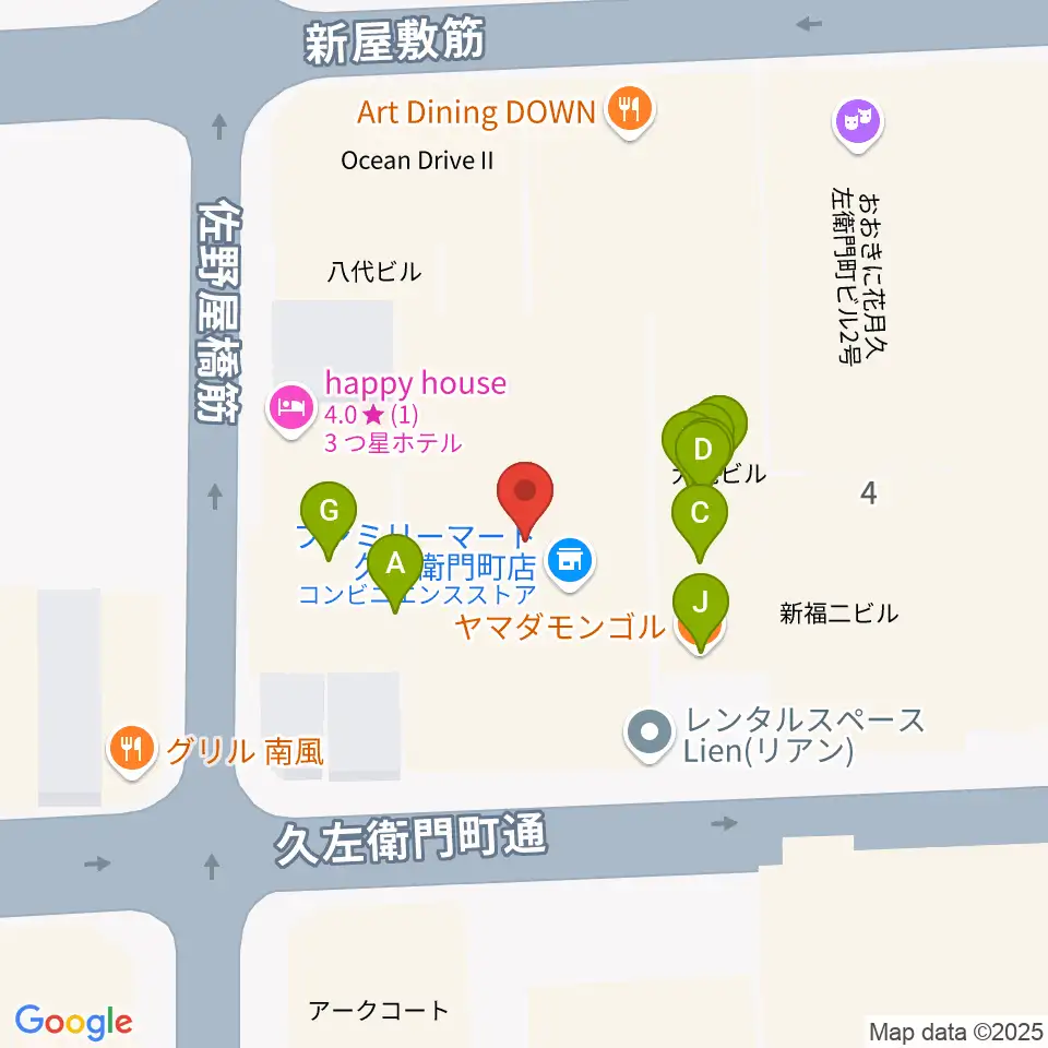 名師堂 大阪店周辺のファミレス・ファーストフード一覧地図