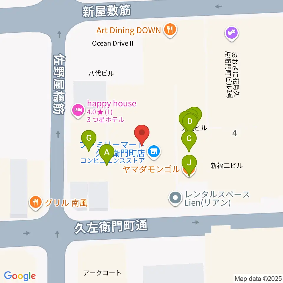 名師堂 大阪店周辺のファミレス・ファーストフード一覧地図