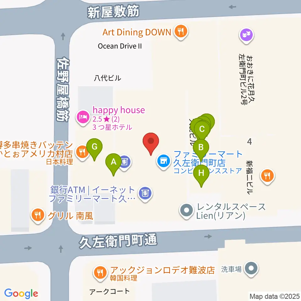 名師堂 大阪店周辺のファミレス・ファーストフード一覧地図