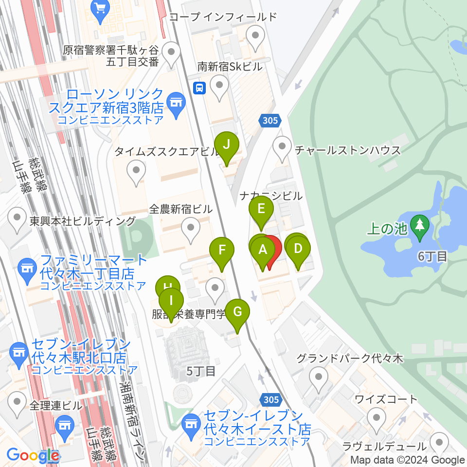 日本ヴァイオリン 東京本店周辺のファミレス・ファーストフード一覧地図