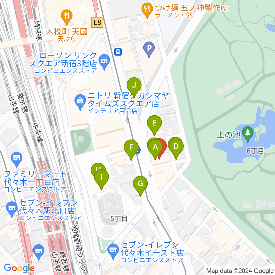 日本ヴァイオリン 東京本店周辺のファミレス・ファーストフード一覧地図