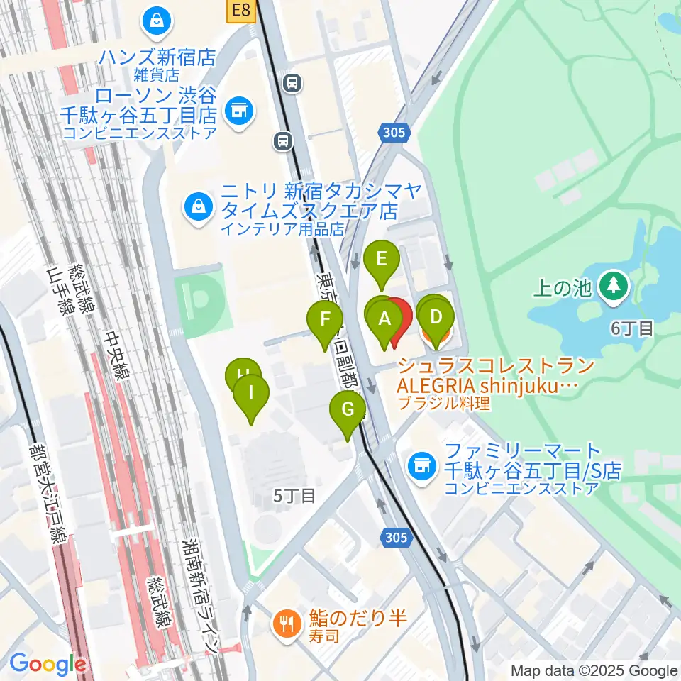 日本ヴァイオリン 東京本店周辺のファミレス・ファーストフード一覧地図
