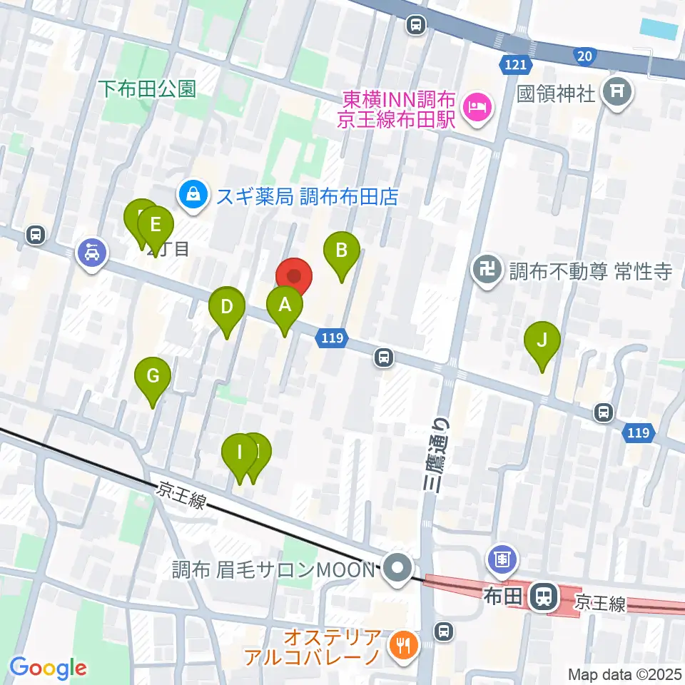 大西楽器店周辺のファミレス・ファーストフード一覧地図