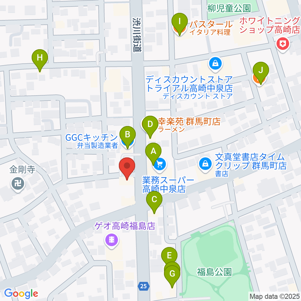 オカダ楽器周辺のファミレス・ファーストフード一覧地図