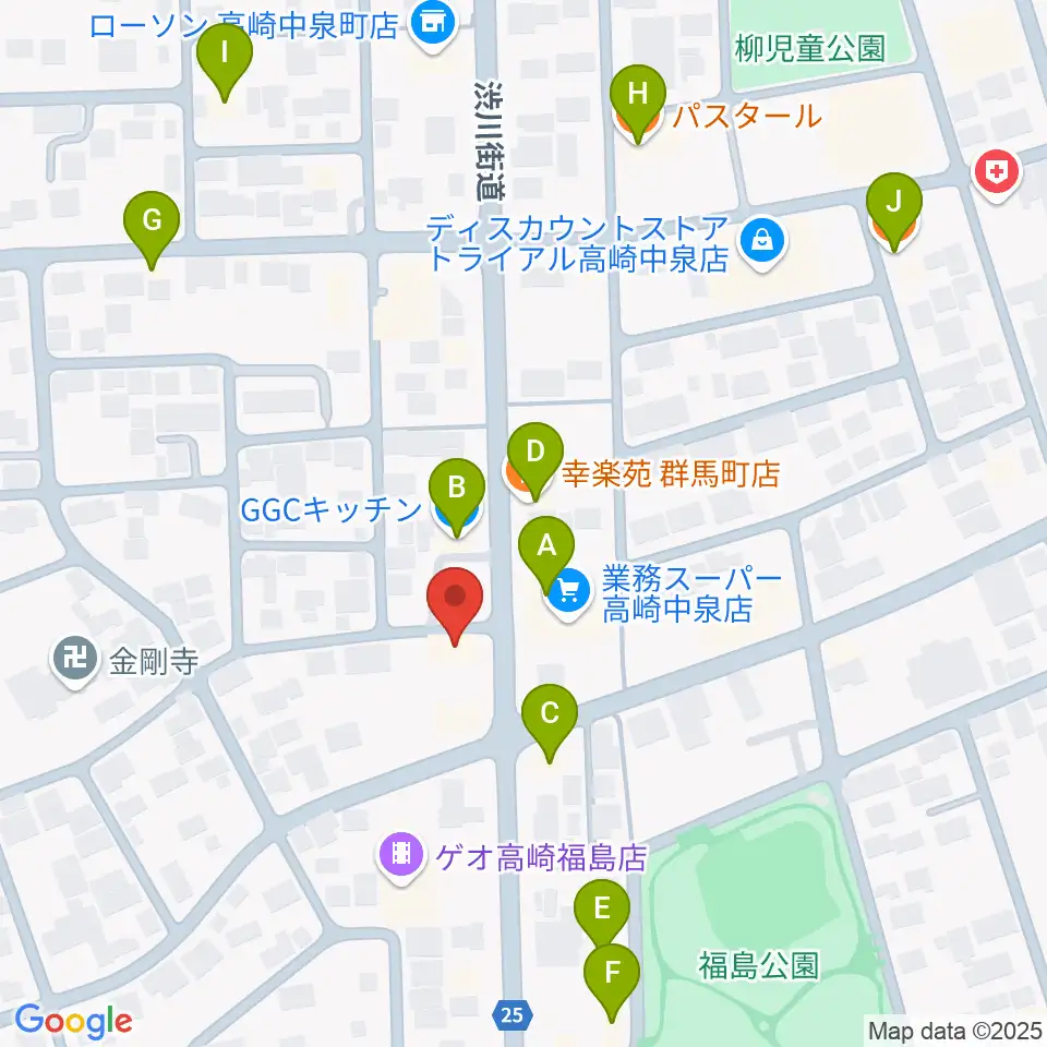 オカダ楽器周辺のファミレス・ファーストフード一覧地図