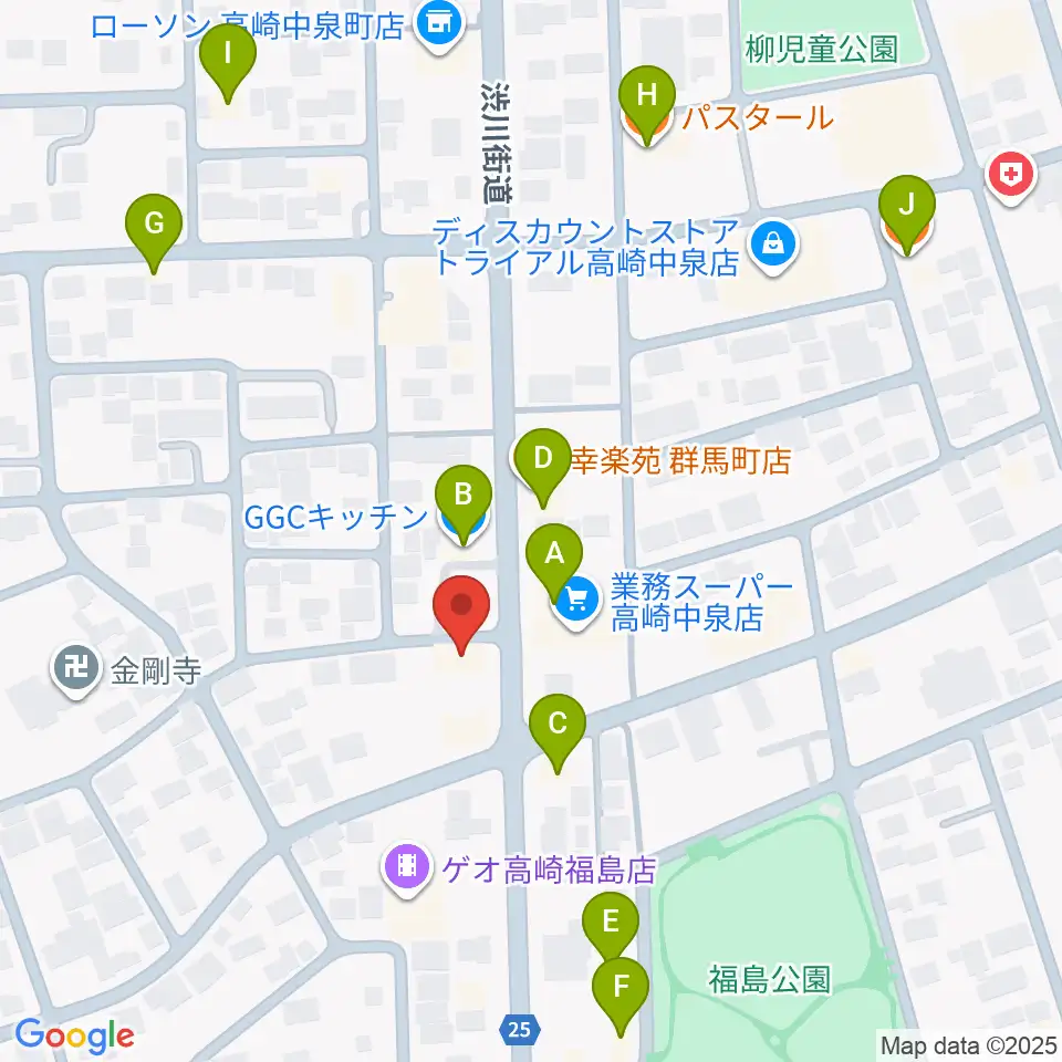 オカダ楽器周辺のファミレス・ファーストフード一覧地図