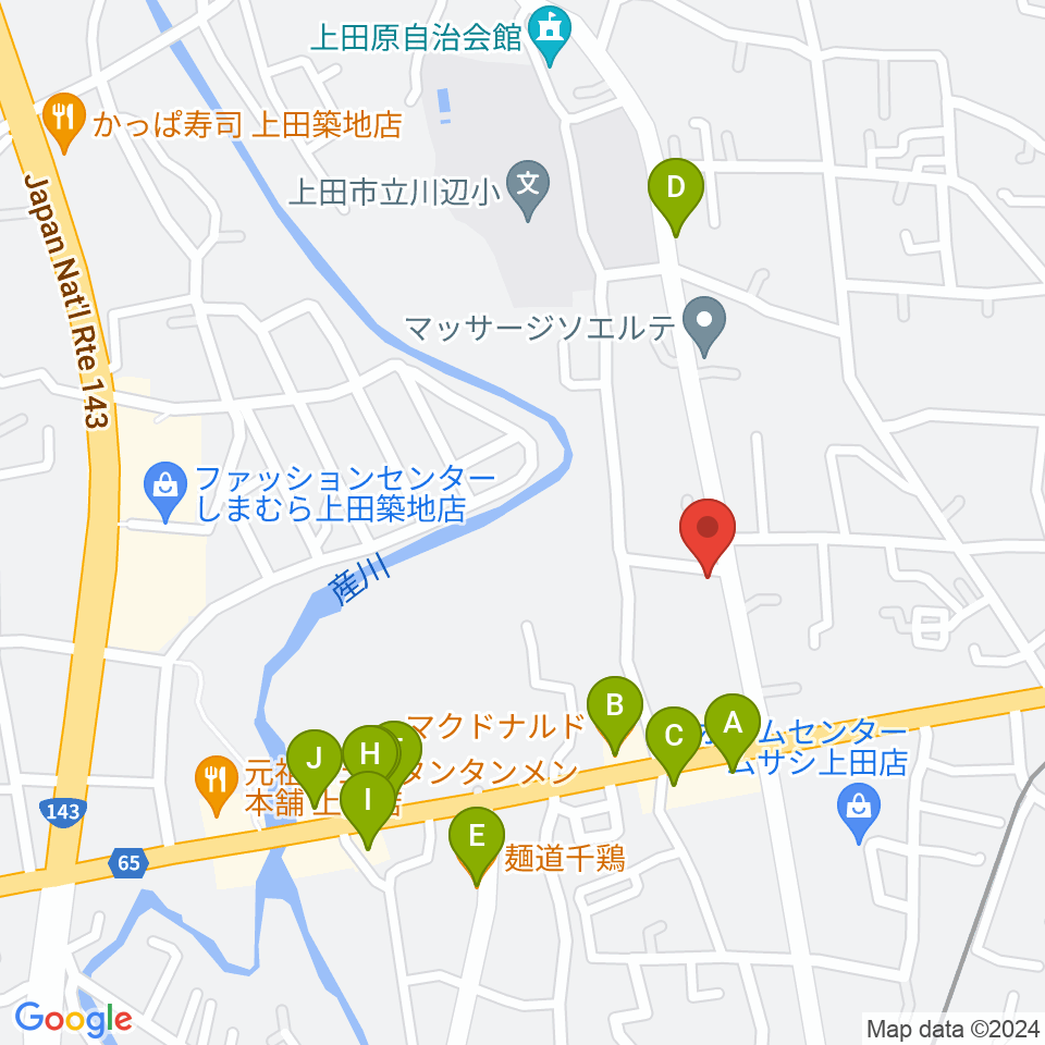 五味和楽器店 上田本店周辺のファミレス・ファーストフード一覧地図