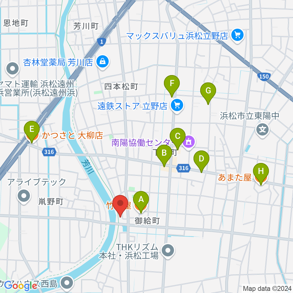 大鳥楽器周辺のファミレス・ファーストフード一覧地図