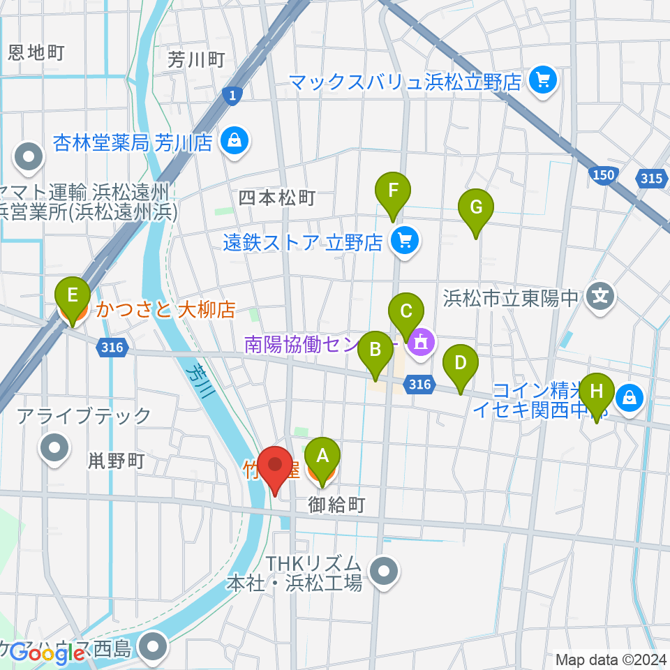 大鳥楽器周辺のファミレス・ファーストフード一覧地図