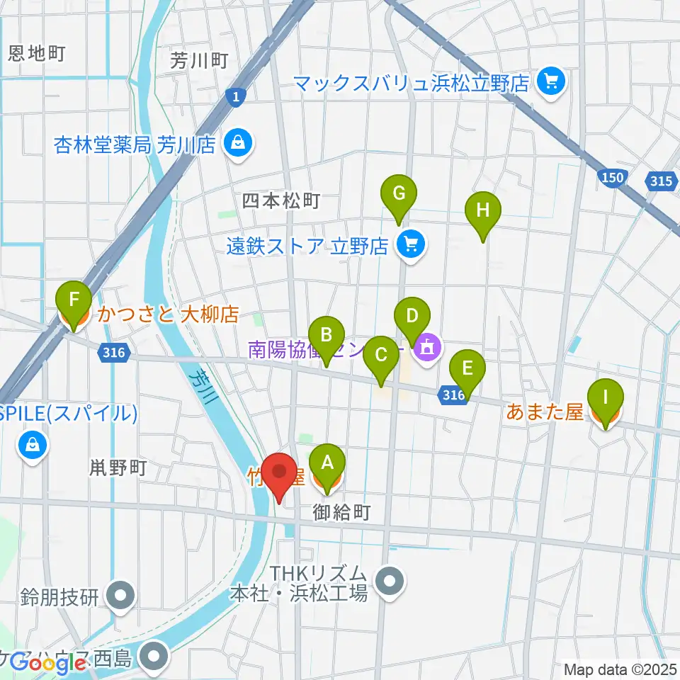 大鳥楽器周辺のファミレス・ファーストフード一覧地図