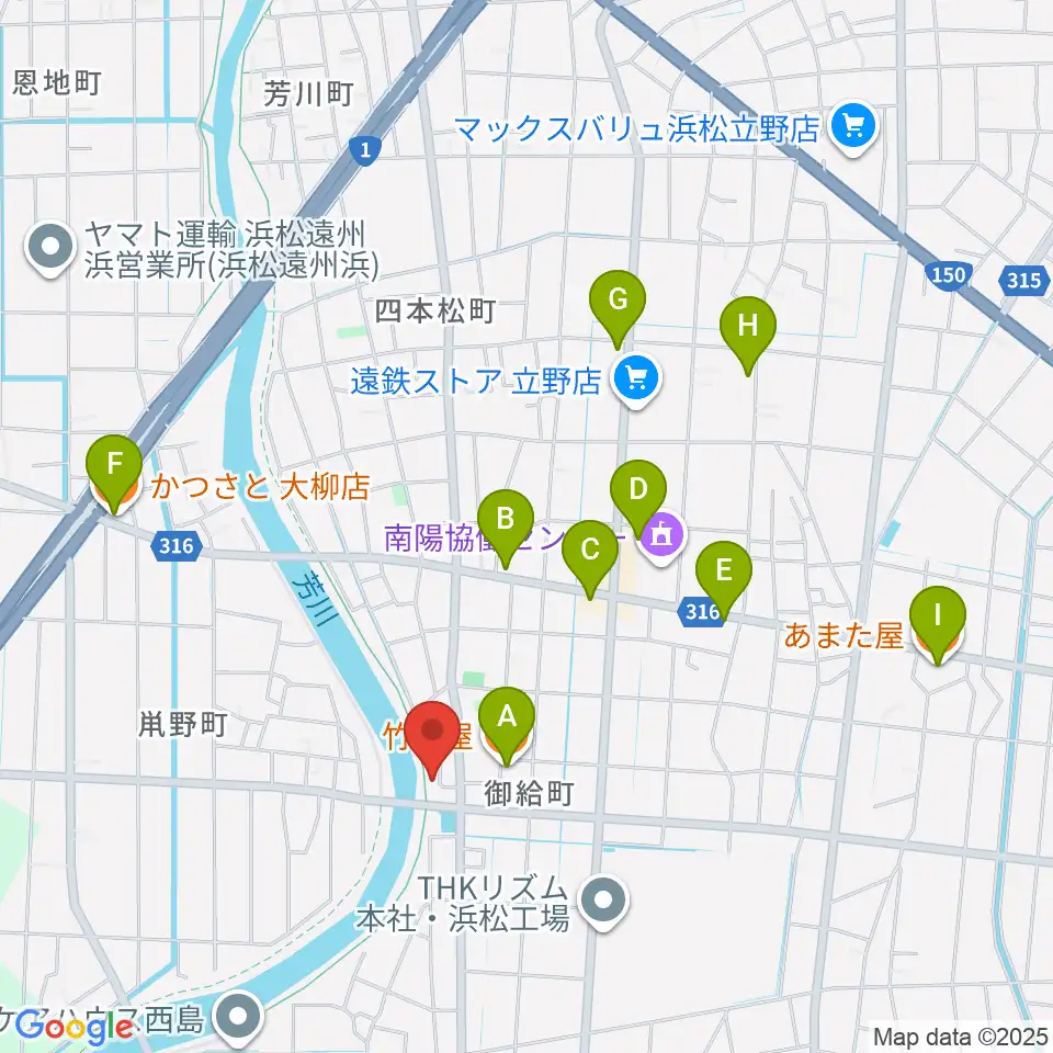 大鳥楽器周辺のファミレス・ファーストフード一覧地図