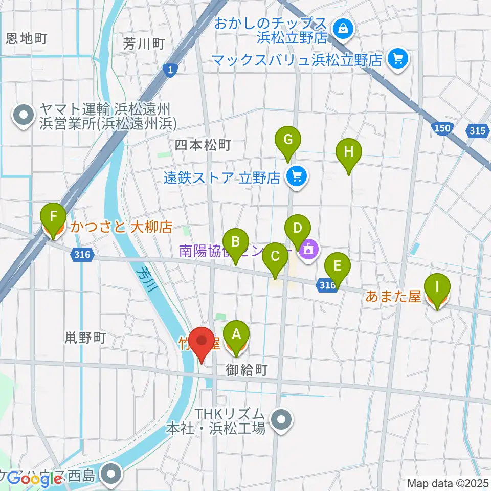 大鳥楽器周辺のファミレス・ファーストフード一覧地図