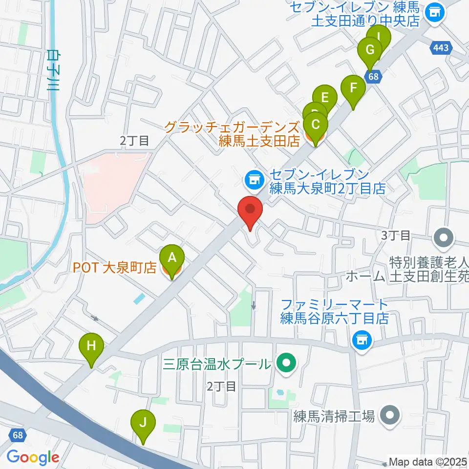 ピアノ調律センター・エムパレス周辺のファミレス・ファーストフード一覧地図