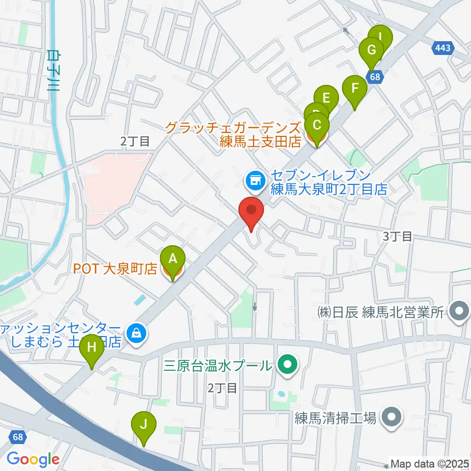 ピアノ調律センター・エムパレス周辺のファミレス・ファーストフード一覧地図
