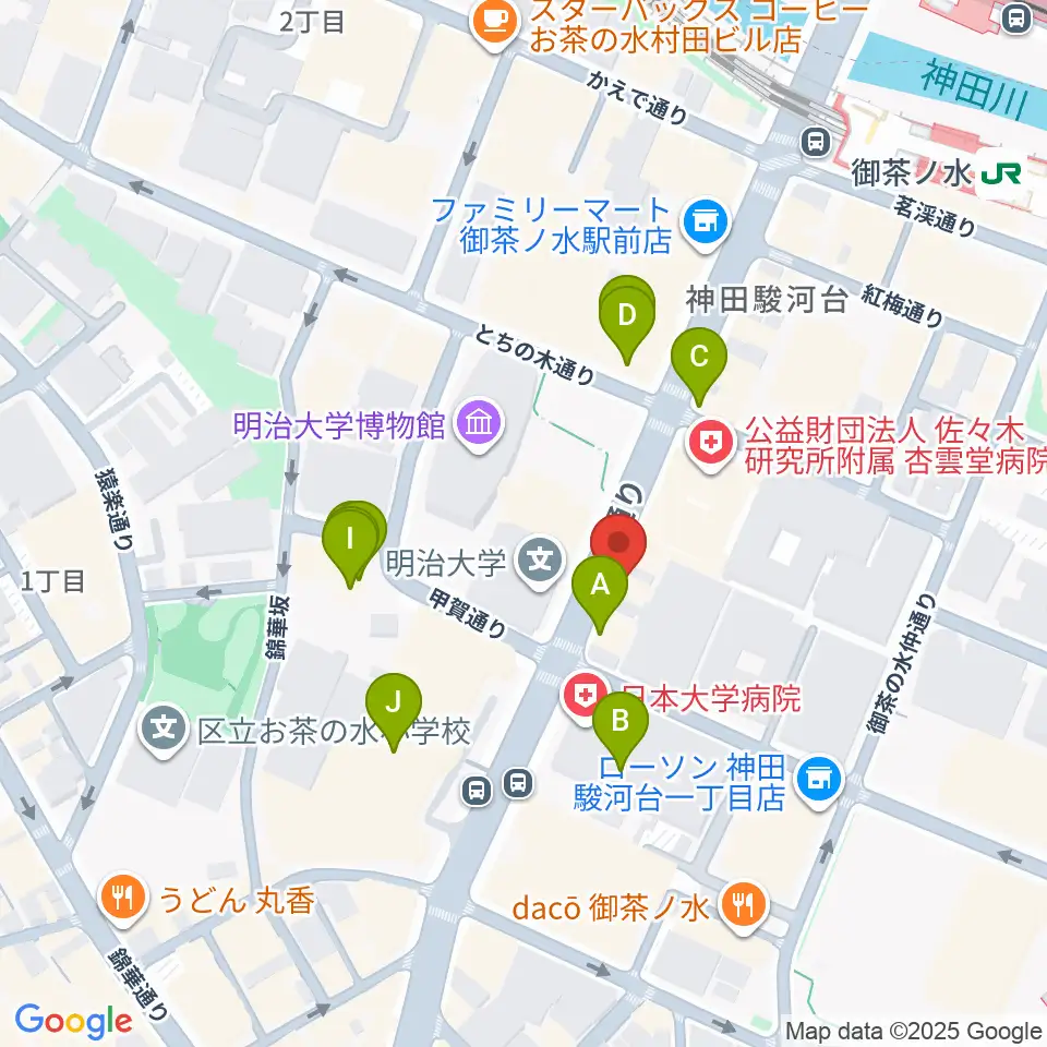 御茶ノ水楽器センター周辺のファミレス・ファーストフード一覧地図