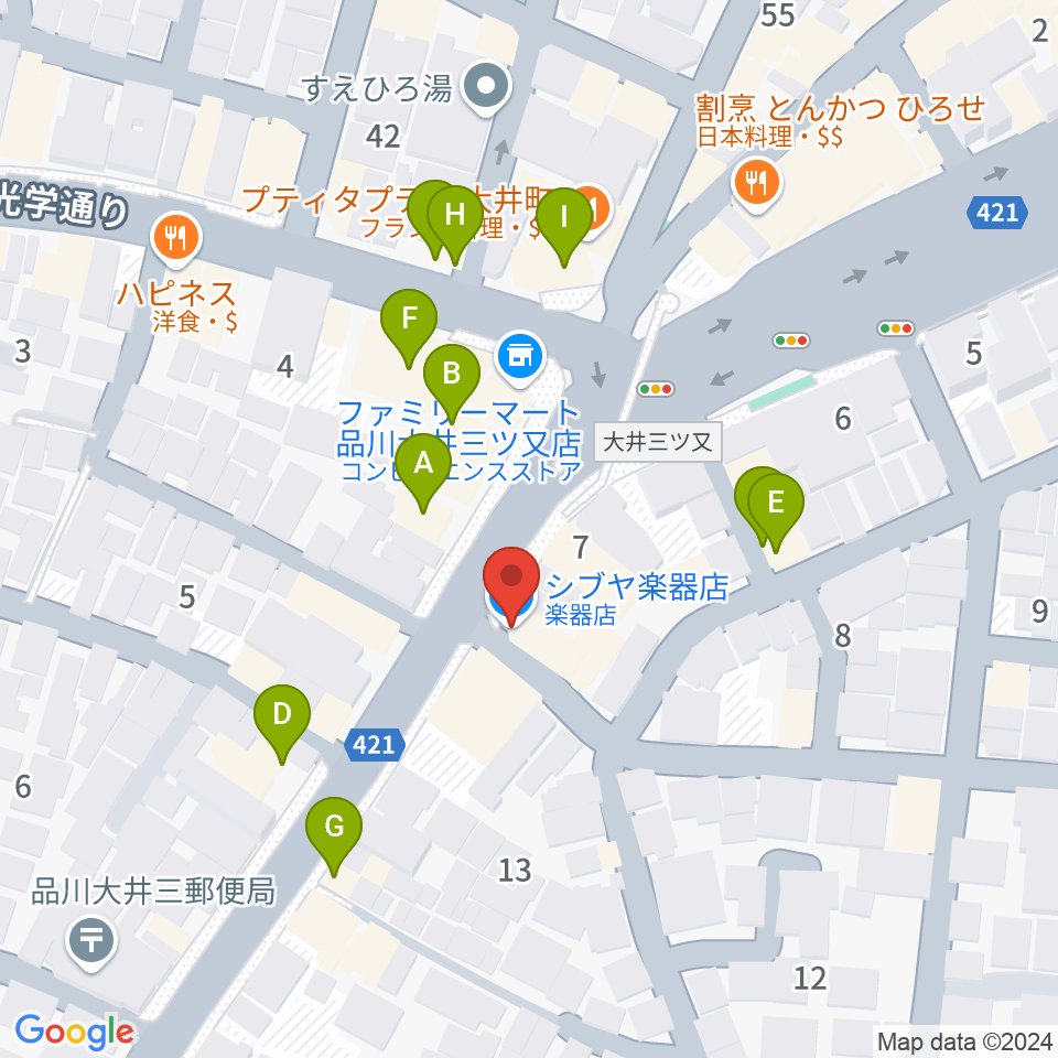 シブヤ楽器店周辺のファミレス・ファーストフード一覧地図