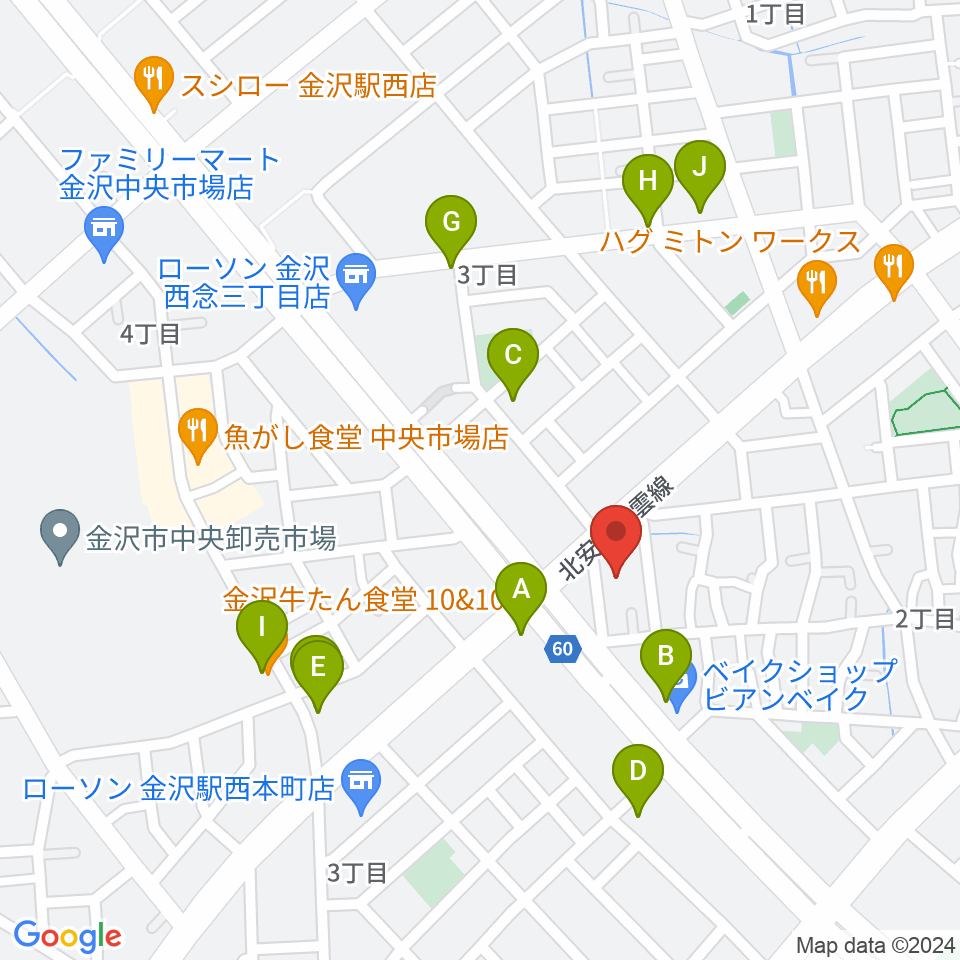 ストラディ金沢周辺のファミレス・ファーストフード一覧地図