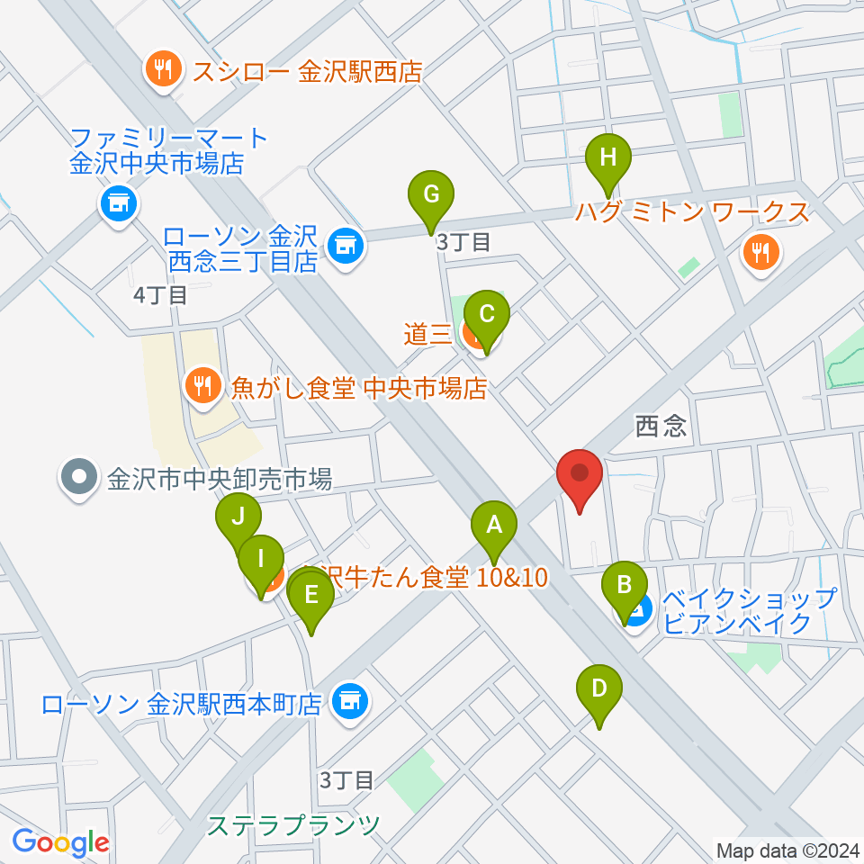 ストラディ金沢周辺のファミレス・ファーストフード一覧地図