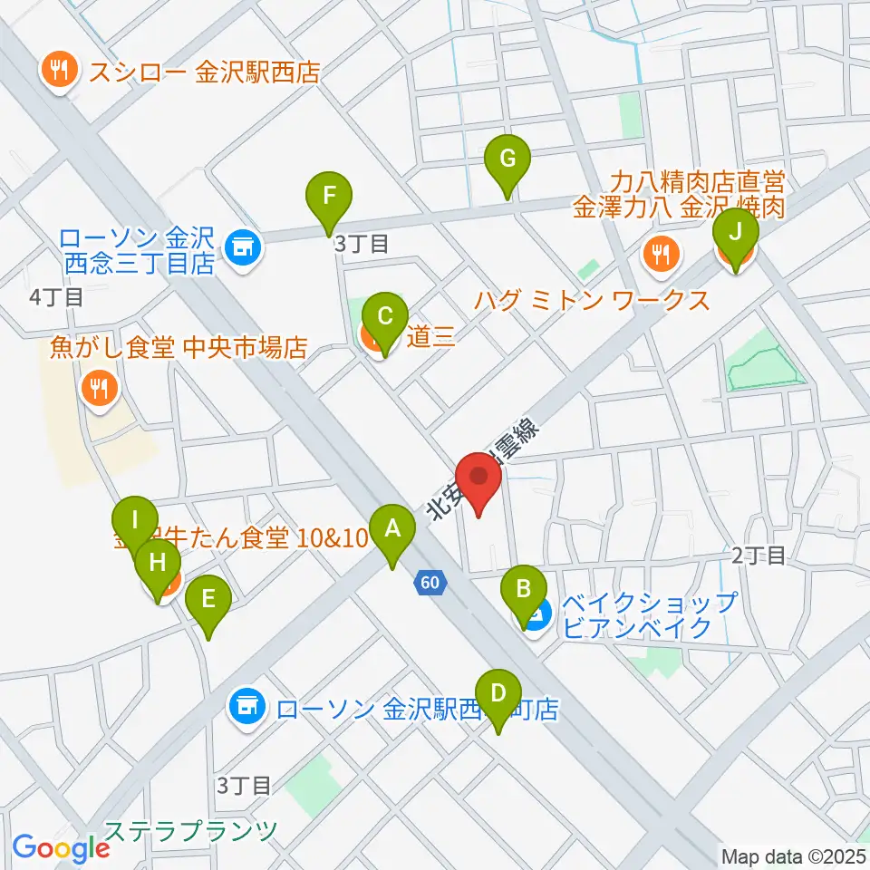ストラディ金沢周辺のファミレス・ファーストフード一覧地図