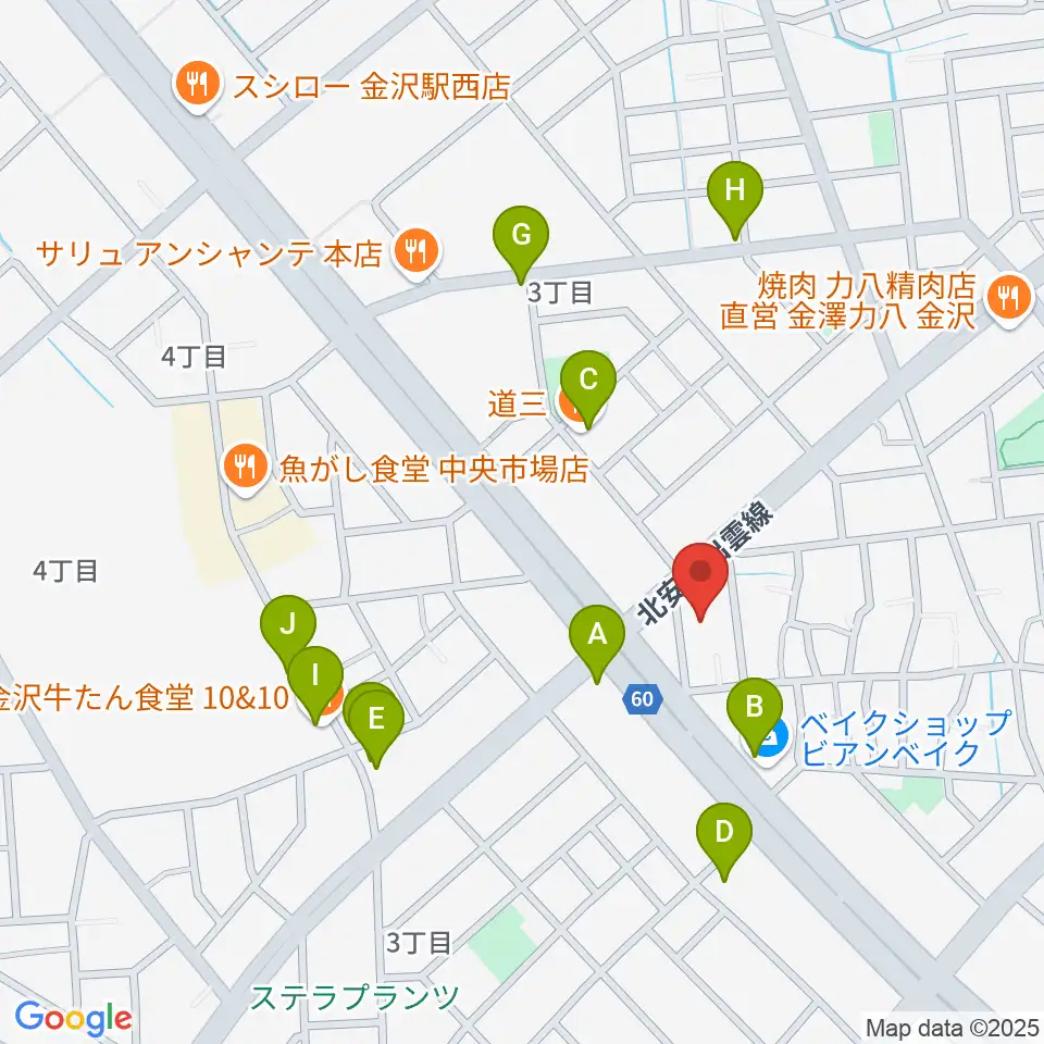 ストラディ金沢周辺のファミレス・ファーストフード一覧地図