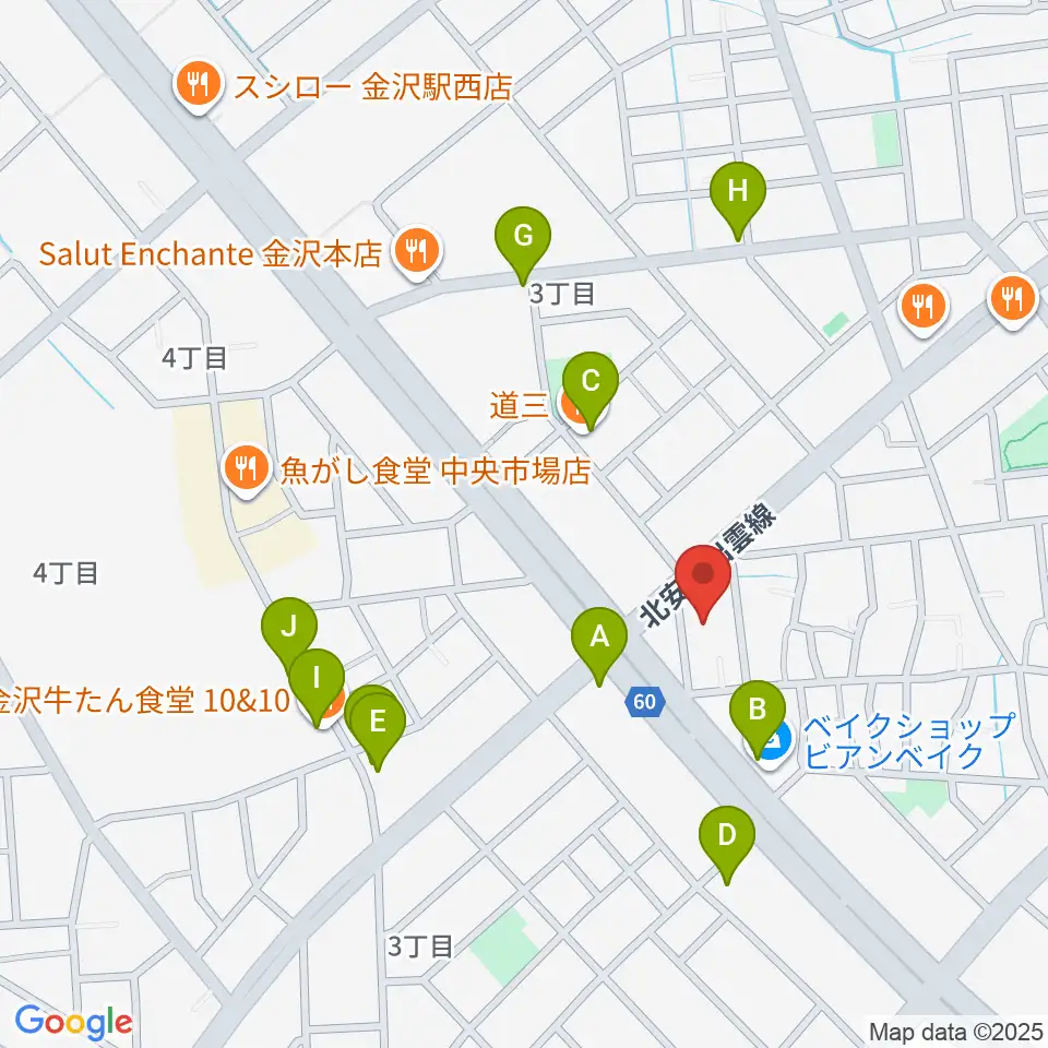 ストラディ金沢周辺のファミレス・ファーストフード一覧地図