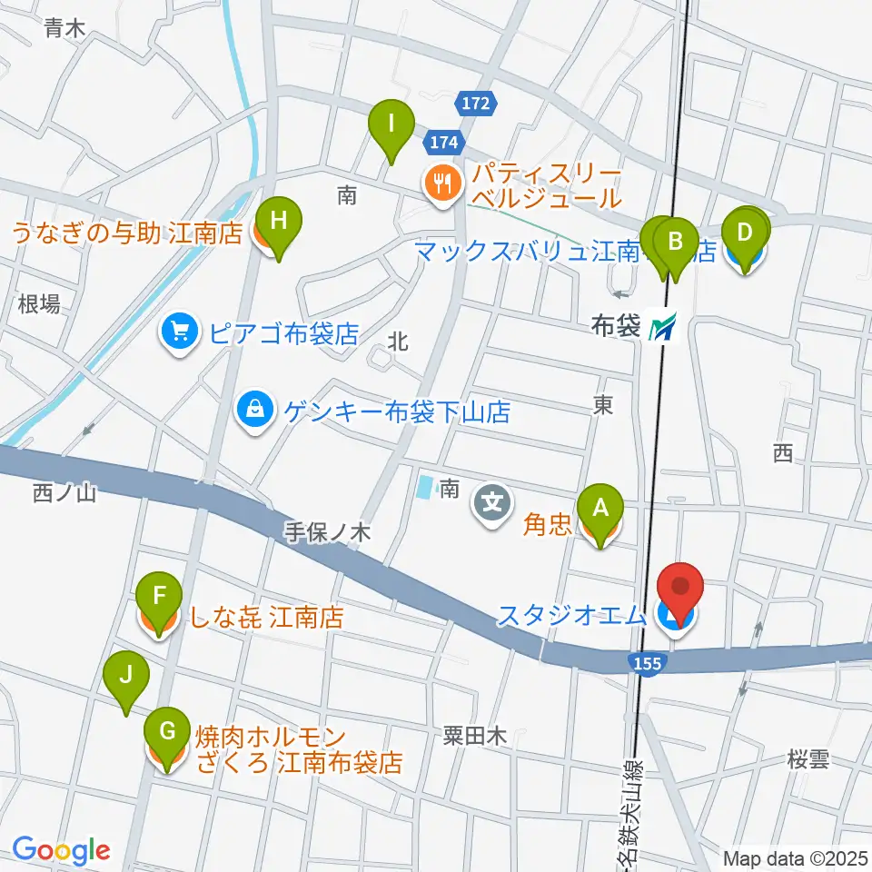 スタジオエム周辺のファミレス・ファーストフード一覧地図