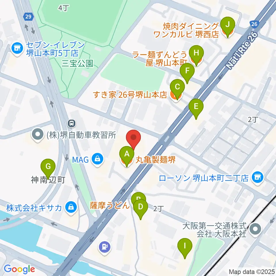 タケモトピアノ周辺のファミレス・ファーストフード一覧地図
