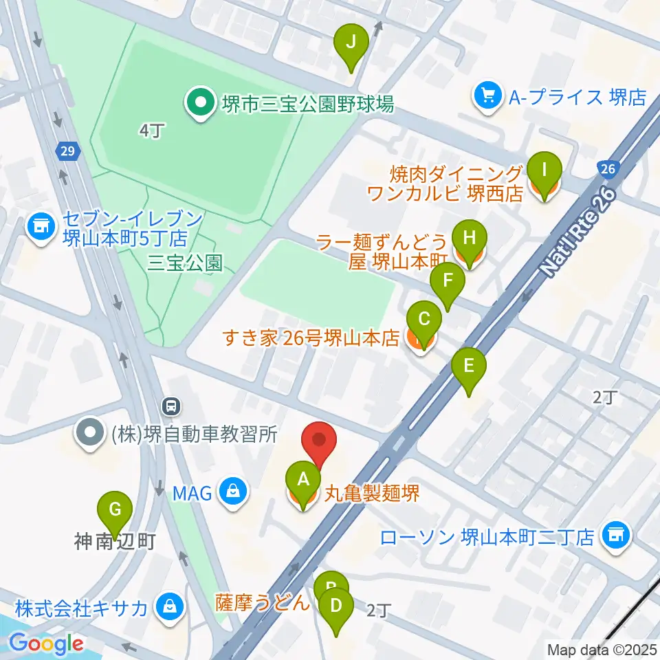タケモトピアノ周辺のファミレス・ファーストフード一覧地図