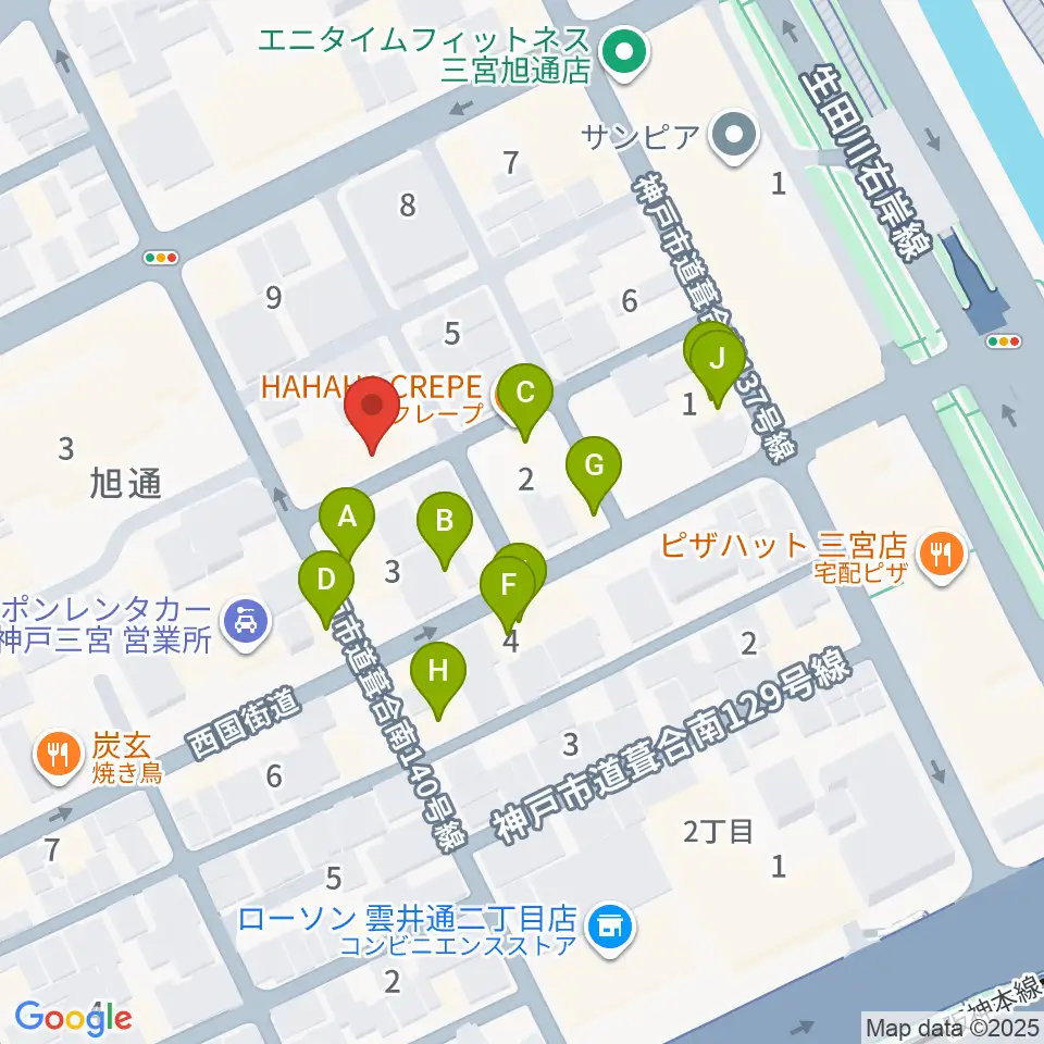 ジャンベ・民族楽器メットリー周辺のファミレス・ファーストフード一覧地図