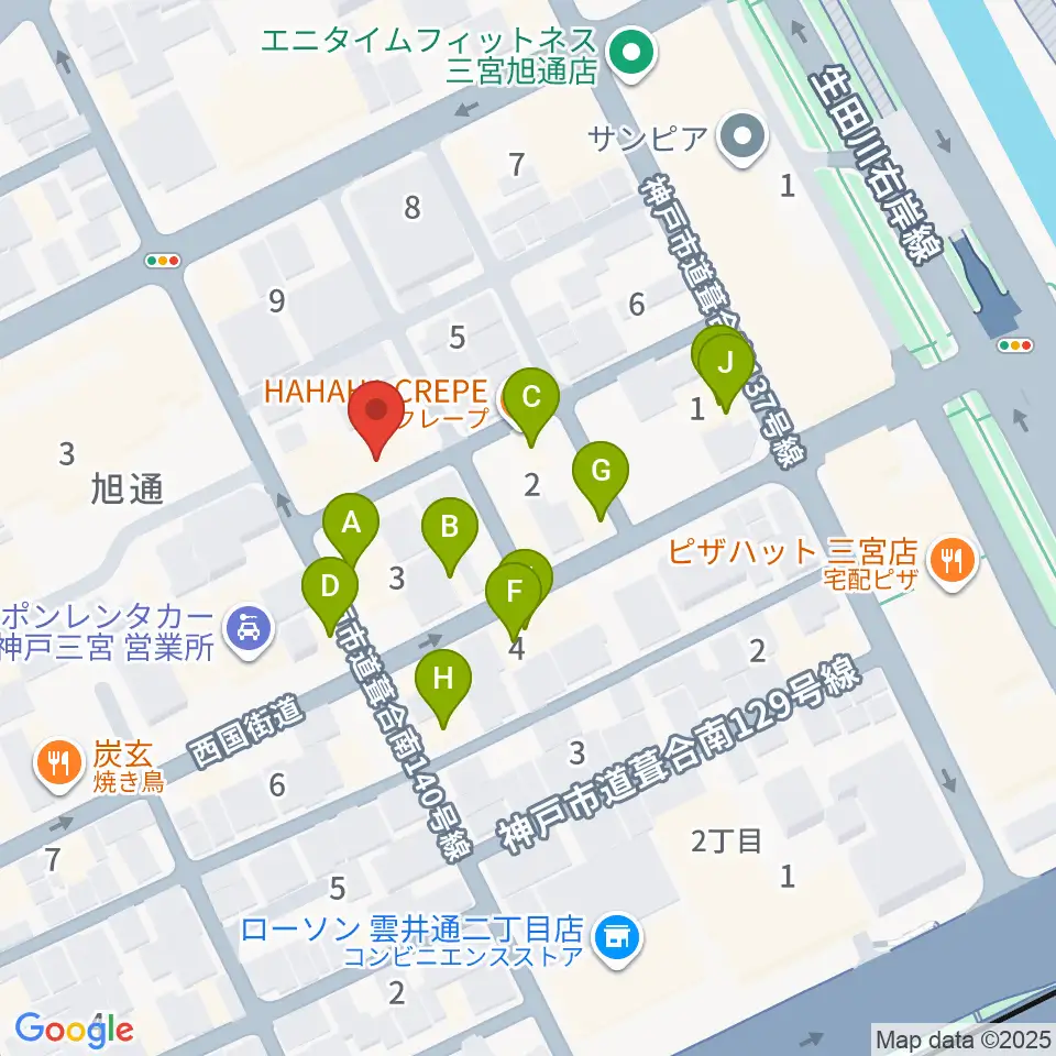ジャンベ・民族楽器メットリー周辺のファミレス・ファーストフード一覧地図