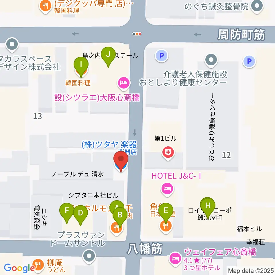 ツタヤ楽器周辺のファミレス・ファーストフード一覧地図